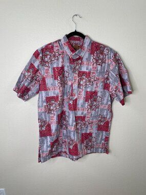 Island Traditions Hawaii Mens L Red Floral Aloha Hawaiian Shirt Made USA